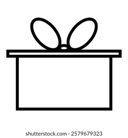 Cartoon gift box line icon. Gift and present for holiday celebration and special sale offer. Box with ribbon bow. Vector illustration isolated on white background.