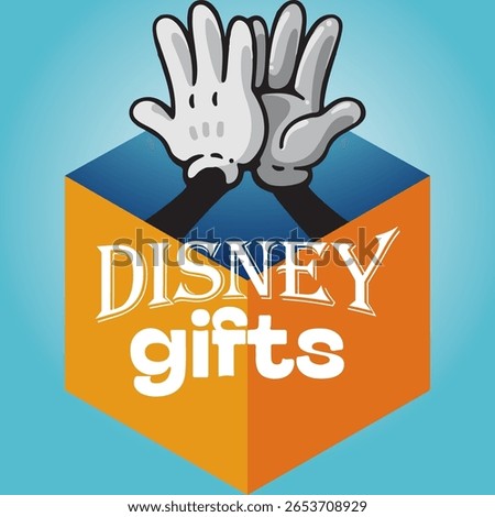 Cartoon Gift Box Logo with Classic Glove Hands – Fun Vector Icon