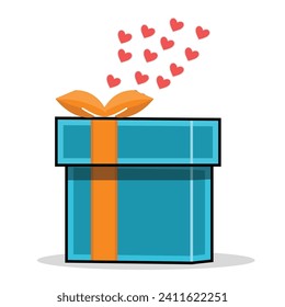 Caja de regalo de dibujos animados con ilustración vectorial de cinta. Caja actual con cintas brillantes