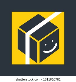 Cartoon gift box symbol. Isolated funny present object packaging with face and white ribbon icon. Grey gift box cartoon character. Vector illustration EPS.8 EPS.10