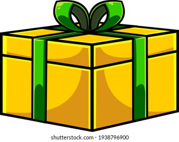 Cartoon Gift Box. Vector Hand Drawn Illustration Isolated On Transparent Background