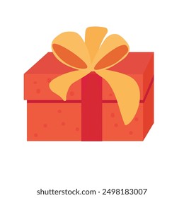 Cartoon gift box vector image, yellow red gift box illustration, mystery box clip art, presents clipart in flat design style illustration