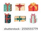 Cartoon gift box vector set, mystery box clip art image, present clipart flat illustration, collection of gift box flat icon