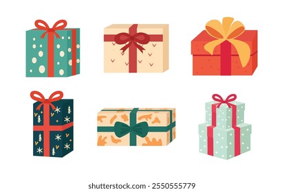 Conjunto de Vector de caja de regalo de dibujos animados, Imagen de arte de Clip de caja de misterio, presente ilustración plana Clipart, colección de icono de caja de regalo plana