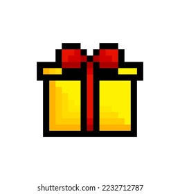 Cartoon gift on white background. Holiday card design. Vector illustration. Stock image.