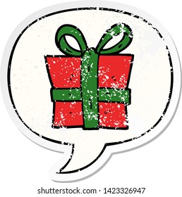 regalo de caricatura con una burbuja de habla pegatina vieja angustiada