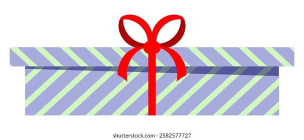 Cartoon giftbox with ribbon bow. Holiday present wrapped in festive paper wrapping. Vector isolated on white background.