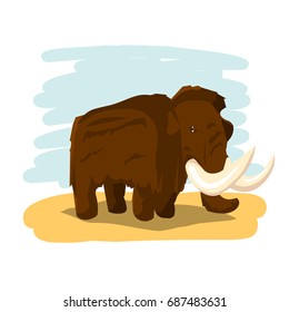 Cartoon gigantic mammoth in the style of flat
