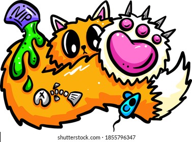 Cartoon Ginger Cat Kitten with Catnip and Toy, Funny Do Not Disturb