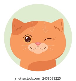Cartoon ginger cat is winking. Funny and playful cat. Vector illustration