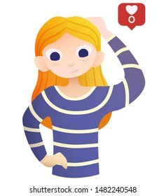 Cartoon ginger girl with sign like