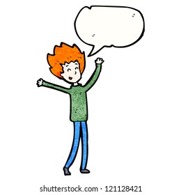 cartoon ginger man with speech bubble