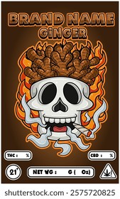 Cartoon Ginger on Skull Head Smoking And Burning Fire Backgrounds. For Product Packaging Cover. Vectors Illustrations
