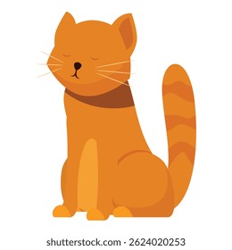 Cartoon ginger tabby cat sitting with closed eyes, enjoying a moment of peace and quiet