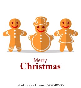 Cartoon gingerbread cookies isolated on white background. Design elements for greeting cards or flyers. Christmas characters. Xmas vector illustration. Christmas templates.