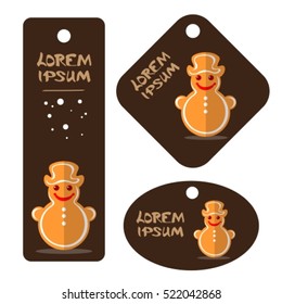 Cartoon gingerbread cookies vector set isolated on white background. Set of  Christmas tags. Christmas characters. Christmas templates. Cartoon ginger snowman. 