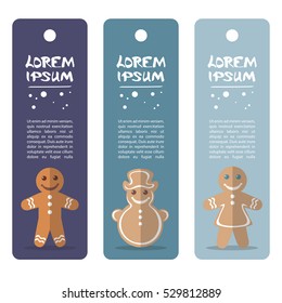 Cartoon gingerbread cookies vector set isolated on white background. Set of Christmas tags. Christmas characters.