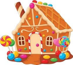 Cartoon Gingerbread House On White Background
