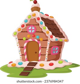 Cartoon gingerbread house on white background