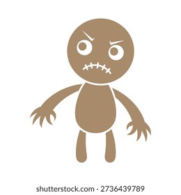 A cartoon gingerbread man with an angry expression and stitched mouth