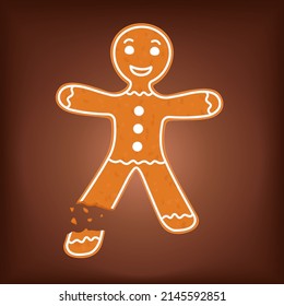 Cartoon Gingerbread Man With Bite Or Broken Missing Leg. Funny Christmas Cookie Vector Illustration