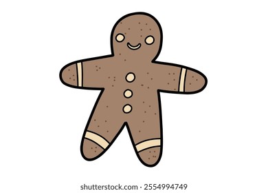 Cartoon gingerbread man. Christmas new year ginger cookie in the shape of a person. Brown pepper cake for the holiday. Glazed men. Vector flat cartoon illustration isolated on white background.