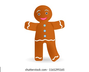 Cartoon gingerbread man isolated on white background. Vector illustration