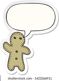 cartoon gingerbread man with speech bubble sticker