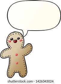 cartoon gingerbread man with speech bubble in smooth gradient style