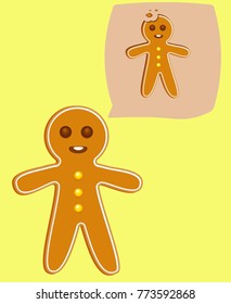 Cartoon gingerbread man thinks he will be eaten. Christmas cookie vector illustration. biscuit