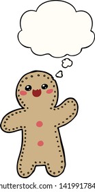 cartoon gingerbread man with thought bubble