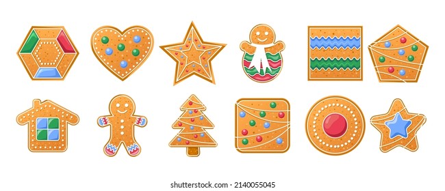 Cartoon gingerbread. Cartoon sweet traditional cookies. Vector set