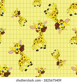 Cartoon Giraffe. Animal Seamless Vector Pattern Design Background