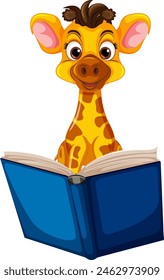 Cartoon giraffe with a book, looking cheerful