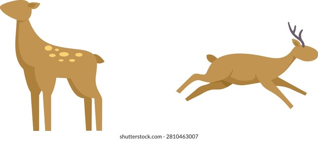 Cartoon giraffe and camel standing side by side isolated vector illustration