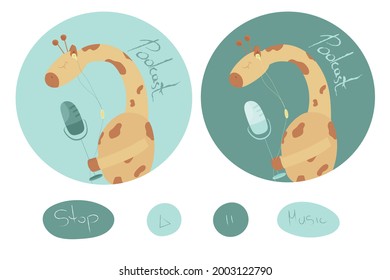 cartoon giraffe character. the giraffe broadcasts the news. podcast. logo. Vector graphics.