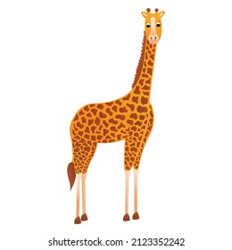 Cartoon giraffe character in childish style, zoo animal isolated on white background, design element for poster or pattern, african savannah fauna, desert