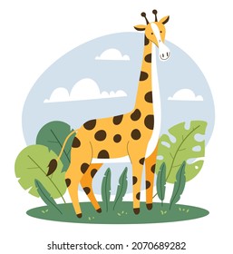 Cartoon giraffe character flat vector isolated graphic illustration