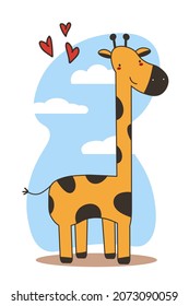 Cartoon Giraffe Character. Vector Illustration Isolated On Nature Background EPS