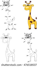 Cartoon giraffe. Coloring book and dot to dot educational game for kids