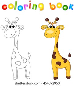Cartoon giraffe coloring book isolated on white