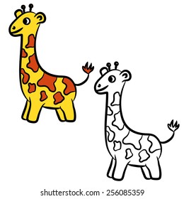 Cartoon giraffe. Coloring book. Vector illustration