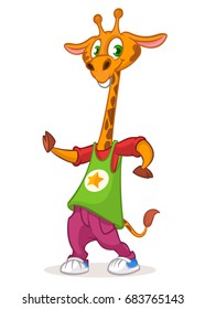 Cartoon giraffe dancing.  Vector illustration of happy giraffe dancing disco or hip-hop. Design for mascot, poster, logo, print, sticker or icon
