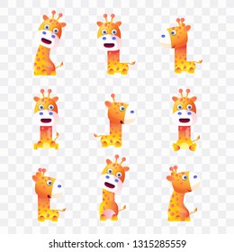 Cartoon giraffe with different poses and expressions.