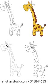 Cartoon giraffe. Dot to dot educational game for kids. Vector illustration