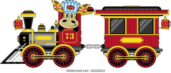 Cartoon Giraffe Driving Wild West Train