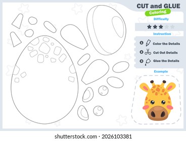 Cartoon giraffe. Education paper game for preshool children. Cut parts of the image and glue on the paper. Vector illustration. Cut and Glue Game.