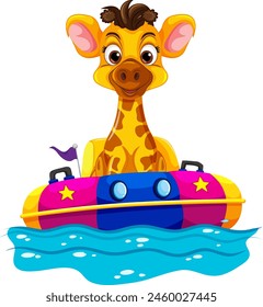 Cartoon giraffe enjoying a ride on a watercraft