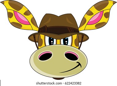 Cartoon Giraffe in Fedora Hat