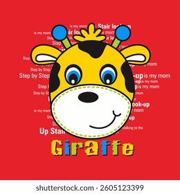 Cartoon Giraffe Head with smile, Flat Vector Illustration
